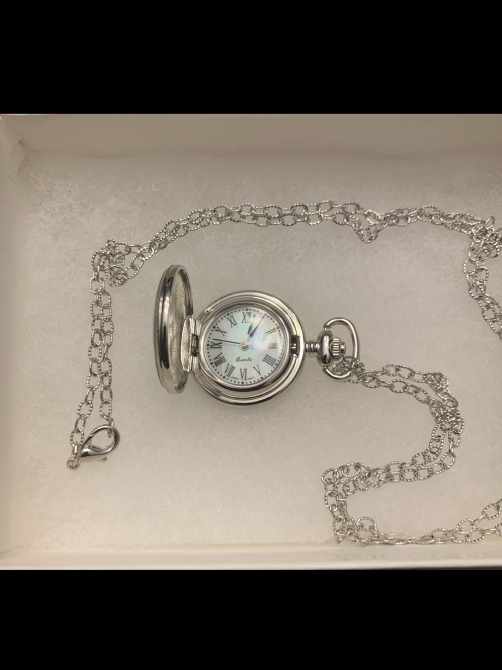 Small Silver Pocket Watch Necklace with Chain